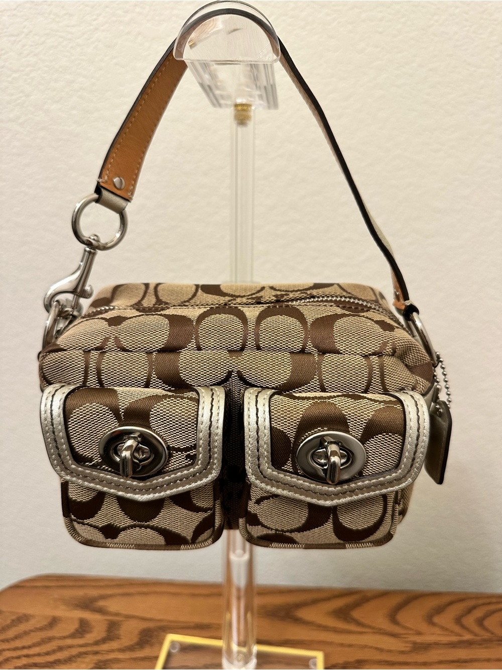 Vintage Coach Mini Legacy Double Turnlock Bag Y2K Signature C Metallic Gold- COA